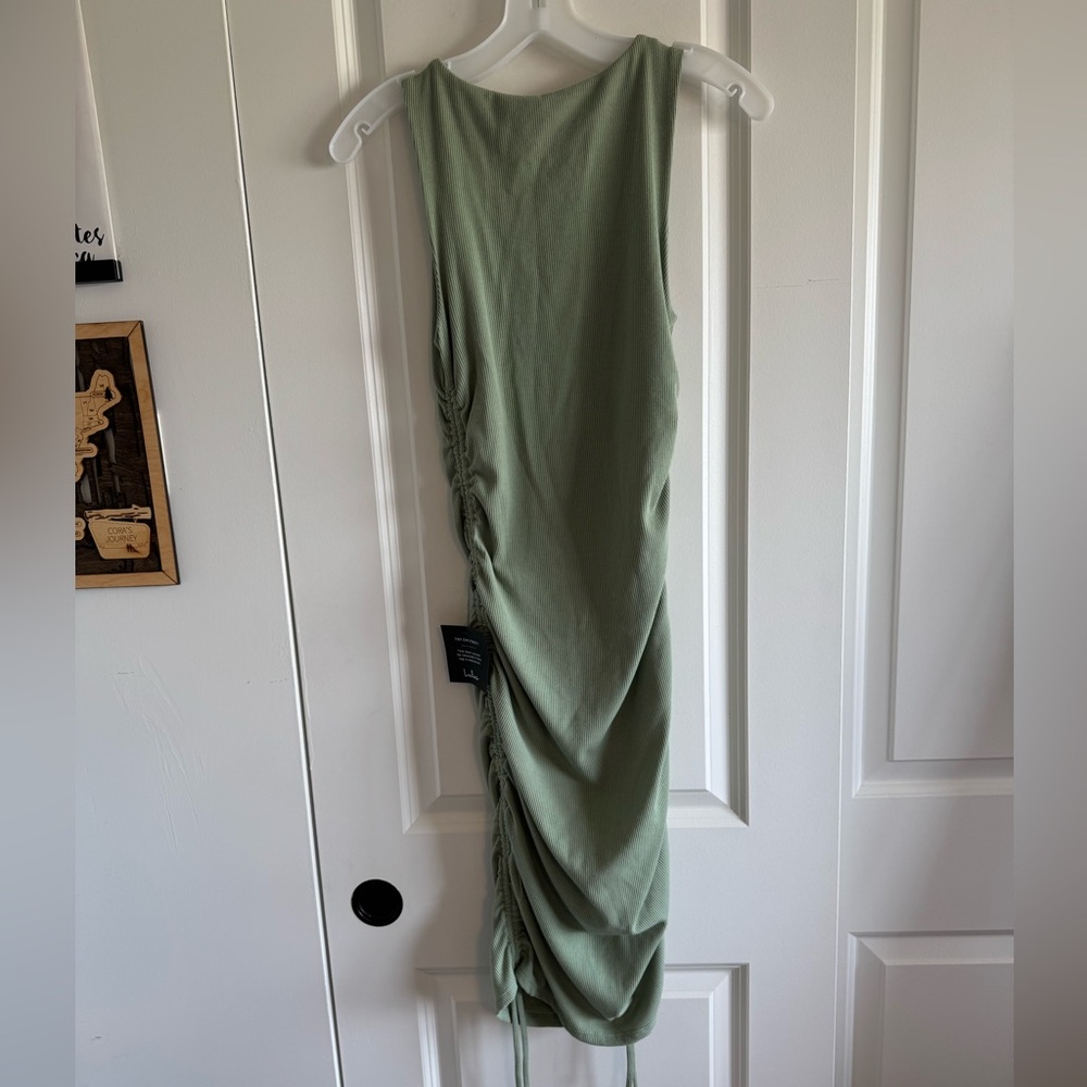 Lulu’s Over and Over Sage Green Ribbed Drawstring Ruched Bodycon Dress - Picture 8 of 9